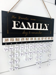 Mothers Day gift for Grandma FAMILY Days to Remember Calendar Sign with Birthdates, Anniversaries and Heaven Days