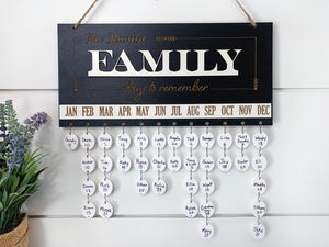 Mothers Day gift for Grandma FAMILY Days to Remember Calendar Sign with Birthdates, Anniversaries and Heaven Days