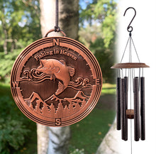 Memorial Rustic "Fishing in Heaven" Custom Copper 34 or 21 inch Wind Chime Gift Set by Weathered Raindrop