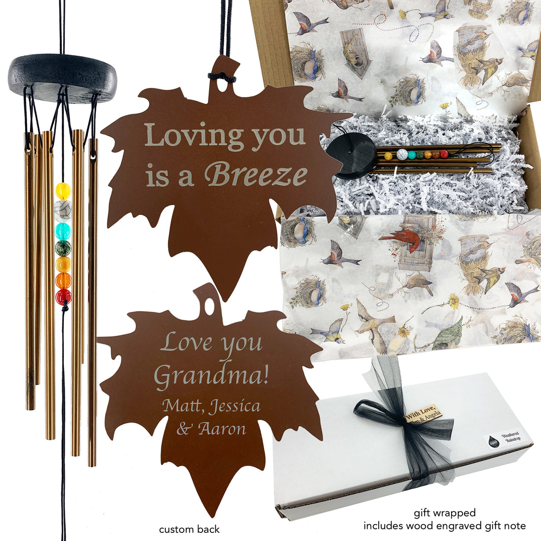 Love You Gifts Beaded Copper Leaf Wind Chime Gift Set for a Loved One