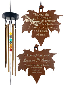 Dragonfly Memorial Gift Beaded Copper Wind Chime 18 inch Gift In Memory of a Loved One Outdoor Sympathy Chakra Rust Metal Leaf
