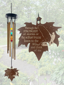 Fisherman Memorial Gift Beaded Copper Wind Chime 18 inch Gift In Memory of a Loved One Who Loved to Fish Outdoor Sympathy Chakra Rust Metal Leaf