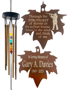 Hunter Memorial Gift Beaded Copper Wind Chime 18 inch Gift In Memory of a Loved One Who Loved to Hunt Outdoor Sympathy Chakra Rust Metal Leaf