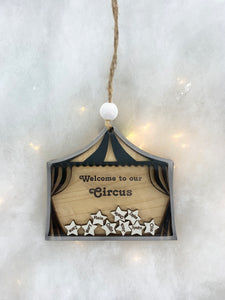 Personalized Circus Ornament Gift for Family with Custom Names on Stars by Weathered Raindrop