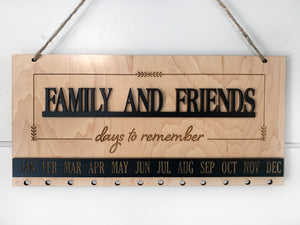 Gift Family and Friends Days to Remember Calendar Sign Board in Oak or Black, Engraved Circles
