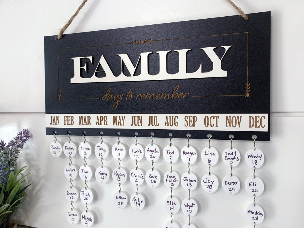 Mothers Day gift for Grandma FAMILY Days to Remember Calendar Sign with Birthdates, Anniversaries and Heaven Days