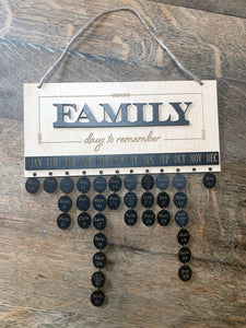 Personalized Holiday Gifts FAMILY Days to Remember Calendar Sign in Oak & Black Board, Engraved Circles