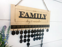 Personalized Holiday Gifts FAMILY Days to Remember Calendar Sign in Oak & Black Board, Engraved Circles