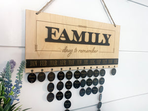 Personalized Holiday Gifts FAMILY Days to Remember Calendar Sign in Oak & Black Board, Engraved Circles