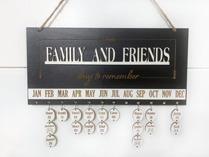 Gift Family and Friends Days to Remember Calendar Sign Board in Oak or Black, Engraved Circles