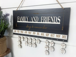 Gift Family and Friends Days to Remember Calendar Sign Board in Oak or Black, Engraved Circles