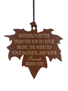 Friendship Gift 34 inch Variegated Silver Wind Chime with Rust Leaf Wind Sail Gift Set by Weathered Raindrop