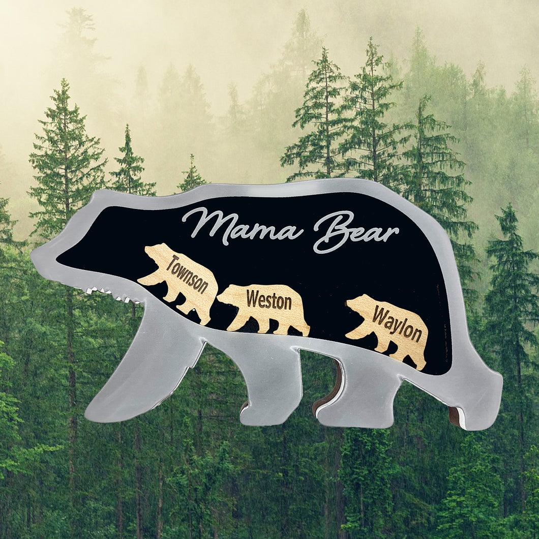 Mama Bear Magnet with Bear Cubs Personalized Names Custom Keepsake Gift for Mom, Bear Cubs Drop In Add More in the Future