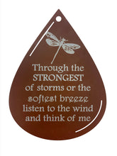 Memorial Dragonfly Wind Chime Teardrop Sympathy Gift in Memory Deep Tone and Personalized by Weathered Raindrop
