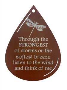 Memorial Dragonfly Wind Chime Teardrop Sympathy Gift in Memory Deep Tone and Personalized by Weathered Raindrop
