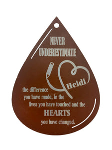 Teacher Appreciation Custom Wind Chime Gift Set with Raindrop or Leaf Sail - Deep Tone and Personalized - Thank You Gift for Teacher by Weathered Raindrop