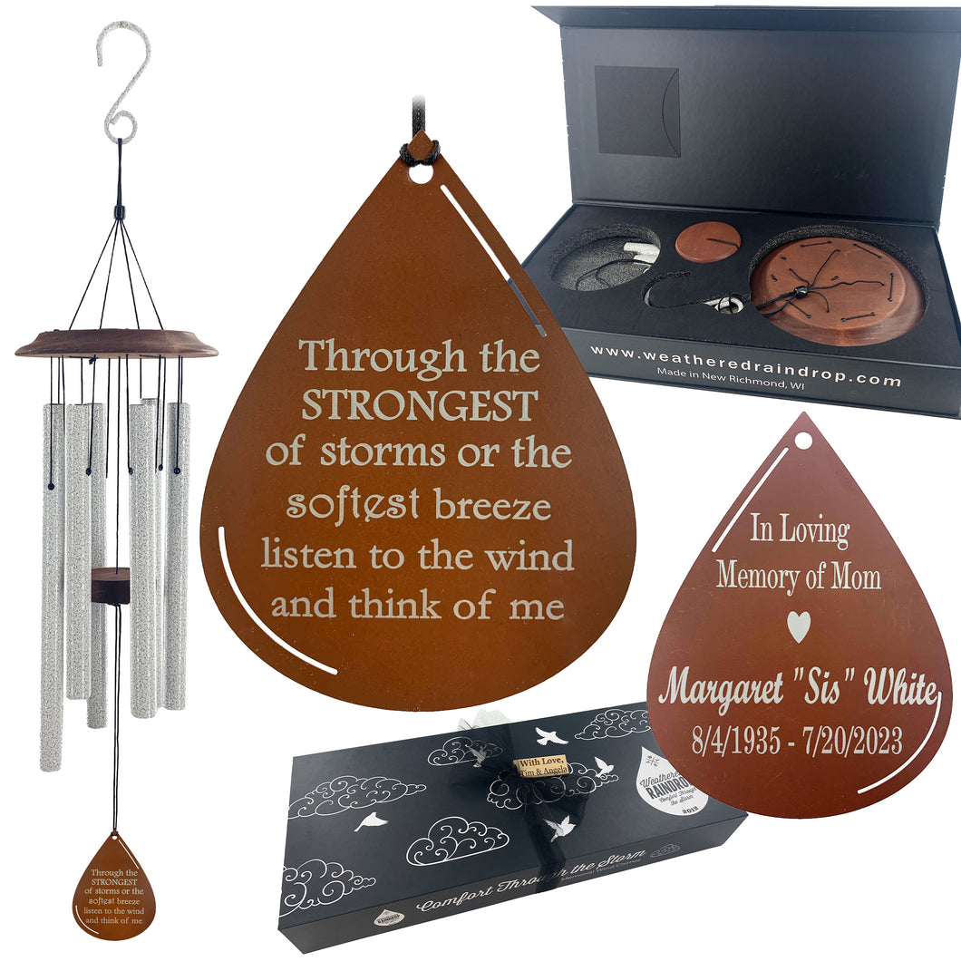 Memorial Teardrop Personalized Wind Chime Sympathy Gift Box Set After Loss - Listen to the Wind Windchimes
