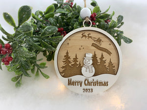 Snowman, Santa's Sleigh, Happy Birthday Jesus Christmas Ornament 2023 Keepsake Christmas Tree Ornaments Exchange Gift