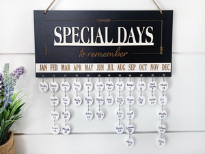 Gifts SPECIAL Days to Remember Calendar Sign Board in Oak or Black, Plain Write-On Circles