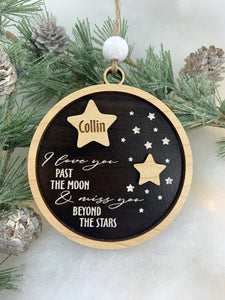 Miss You Beyond the Stars Personalized Memorial Holiday Ornament in Memory of Loved One Christmas Tree Sympathy Gift by Weathered Raindrop