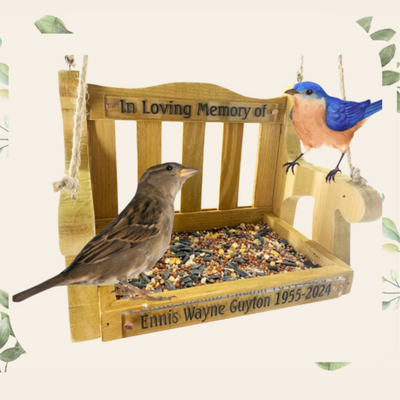 Bird Feeder Memorial Gift for Outside, Metal Mesh Bottom, Wood Bench Shaped Bird Feeders for outside Hanging, Swing Chair Bird Feeder for Garden Yard Patio，Porch Decoration