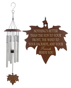 Friendship Gift 34 inch Variegated Silver Wind Chime with Rust Leaf Wind Sail Gift Set by Weathered Raindrop