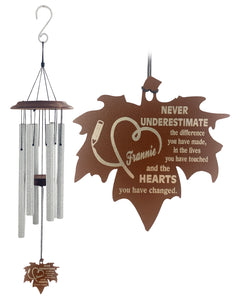 Teacher Appreciation Custom Wind Chime Gift Set with Raindrop or Leaf Sail - Deep Tone and Personalized - Thank You Gift for Teacher by Weathered Raindrop