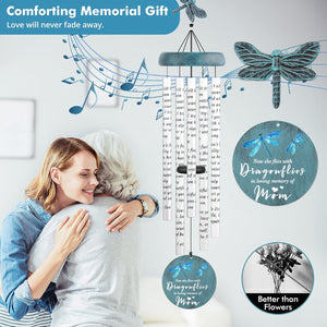 Memorial Wind Chimes for Loss of Mother - 36" Dragonfly Sympathy Windchimes for Outside, Sympathy Gift in Memory of Mom Bereavement Condolences Grief Remembrance Funeral