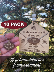 10 PACK Employee Ornaments & Keychains Gift Set Appreciation Gifts for Employees Bulk Christmas Gifts