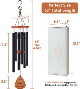 Memorial Sympathy Wind Chimes for Loss of Loved One, Bereavement Gift in Memory, Memorial Gifts for Loss of Mother Father Condolences Gift Basket, 32" Black