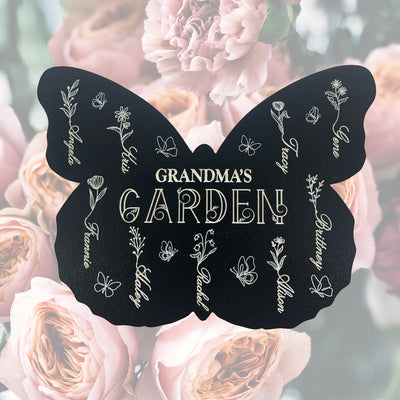 Grandma's Garden Personalized Butterfly Gift for Mom, Nana, Granny, Mee-maw with Grandchildren's Names and Flowers by Weathered Raindrop