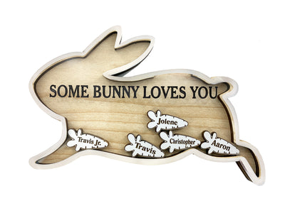 Some Bunny Loves You Easter Magnet or Stand Personalized Gift for Mom, Grandma, Grandpa with Children's Names on Pieces Customized Family Gifts