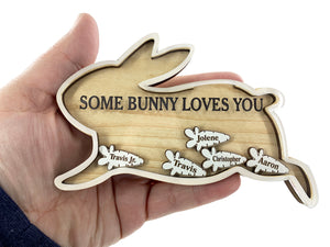 Some Bunny Loves You Easter Magnet or Stand Personalized Gift for Mom, Grandma, Grandpa with Children's Names on Pieces Customized Family Gifts