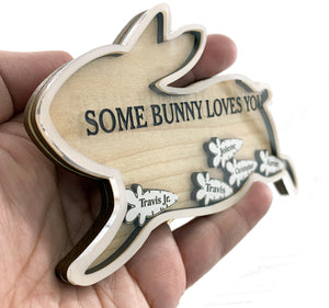 Some Bunny Loves You Easter Magnet or Stand Personalized Gift for Mom, Grandma, Grandpa with Children's Names on Pieces Customized Family Gifts