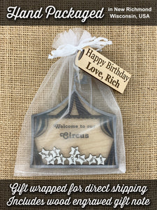 Personalized Circus Ornament Gift for Family with Custom Names on Stars by Weathered Raindrop