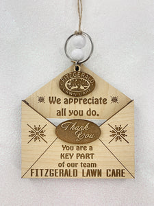 Employee Ornament & Keychain Gift Set | Envelope Gift Card Holder | Add Company Logo Corporate Thank You Holiday Gifts Custom Appreciation