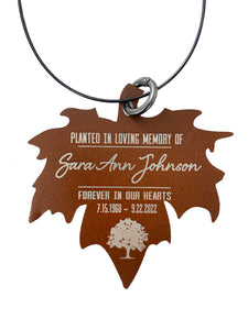 Memorial Tree Dedication Plaque, Personalized Tree Marker Sign, Maple Leaf 3 inch Metal Adjustable Custom Tree Tag in Memory of a Loved One