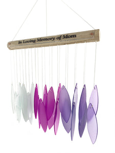 Memorial Stained Glass Wind Chime Sun Catcher Combo "In Loving Memory of Mom" Purple Sympathy Gift by Weathered Raindrop