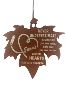 Teacher Appreciation Custom Wind Chime Gift Set with Raindrop or Leaf Sail - Deep Tone and Personalized - Thank You Gift for Teacher by Weathered Raindrop