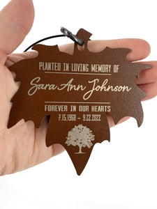 Memorial Tree Dedication Plaque, Personalized Tree Marker Sign, Maple Leaf 3 inch Metal Adjustable Custom Tree Tag in Memory of a Loved One