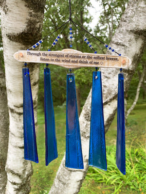Memorial Sun Catcher Driftwood Wind Chime Cobalt Blue Sympathy Gift in Remembrance of Dad or Mother